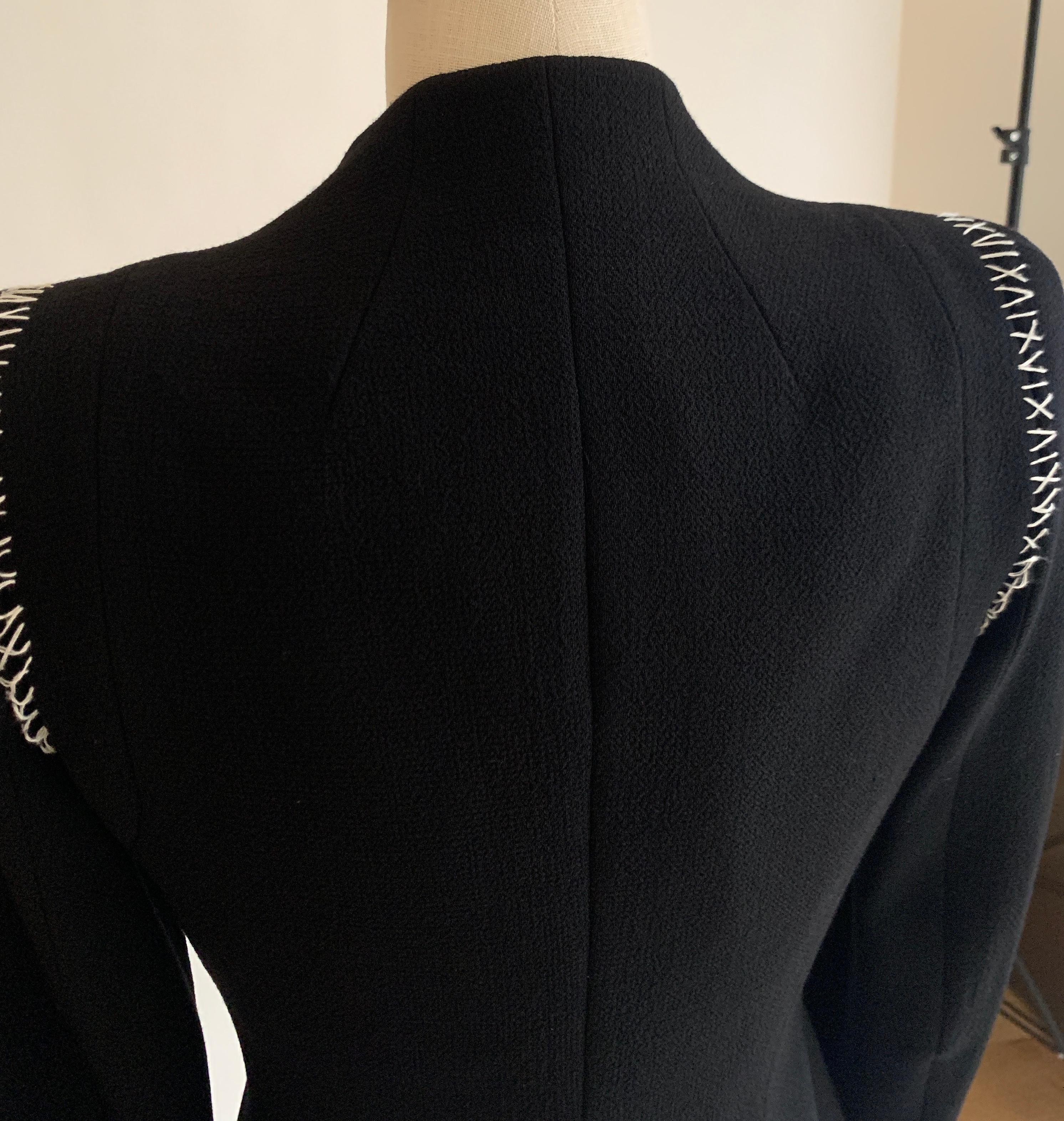 Alexander McQueen 2004 Black Tailored Jacket with White Stitch Detail 1