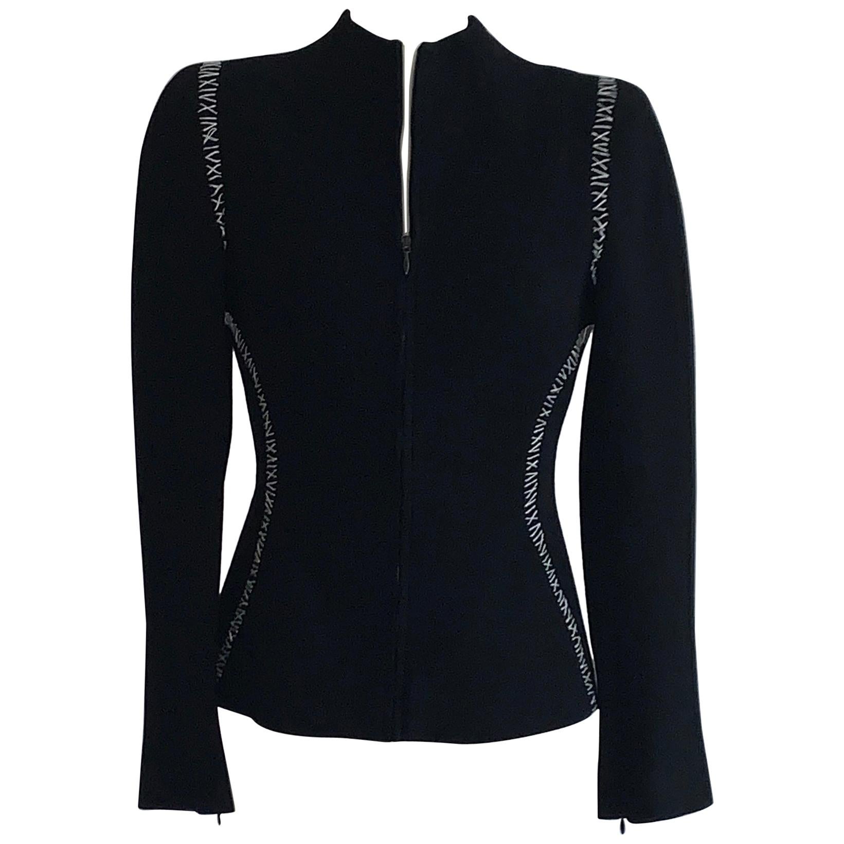 Alexander McQueen 2004 Black Tailored Jacket with White Stitch Detail