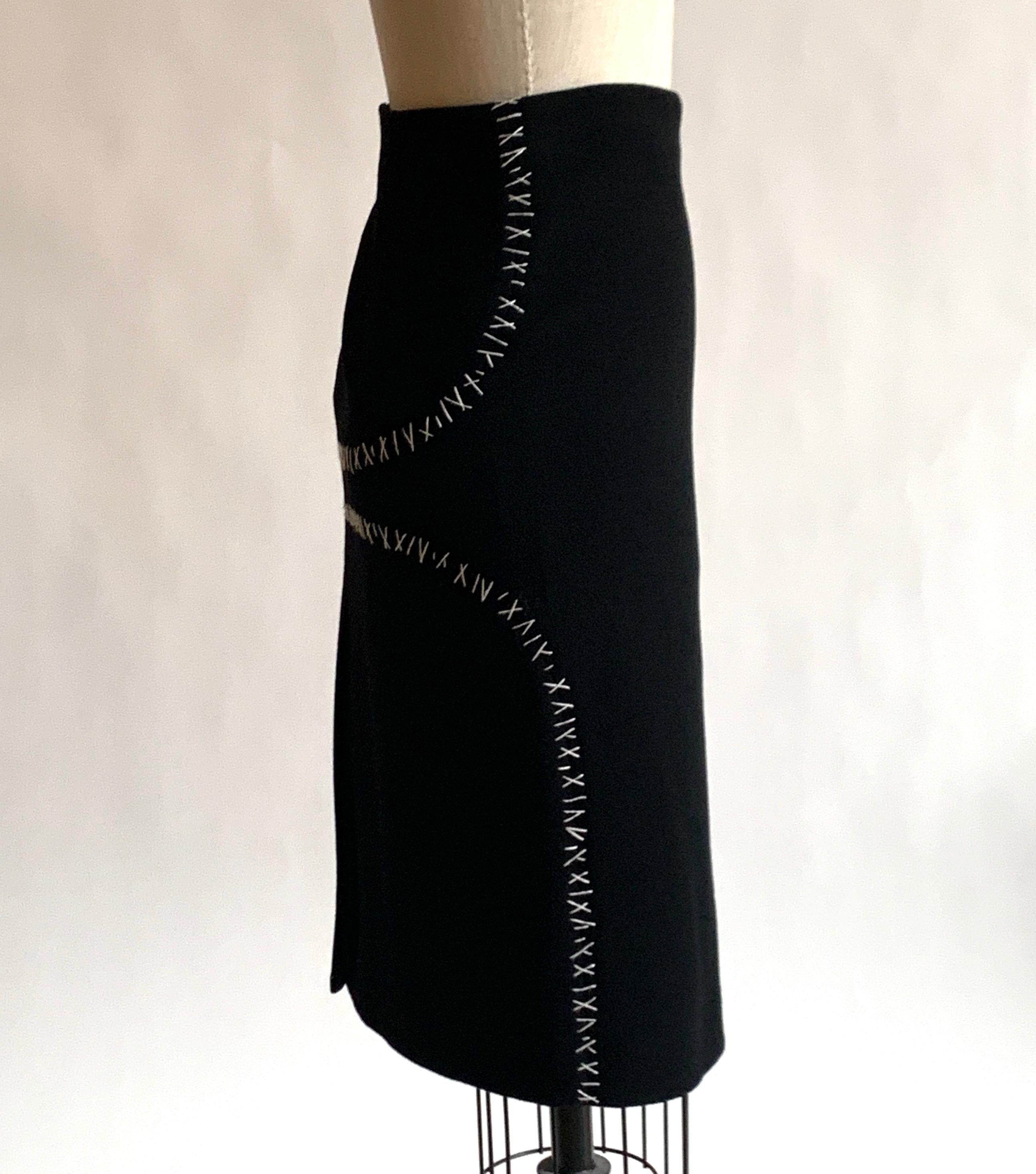 Alexander Mcqueen 2004 Black With White Accent Stitch Pencil Skirt  In Good Condition In San Francisco, CA