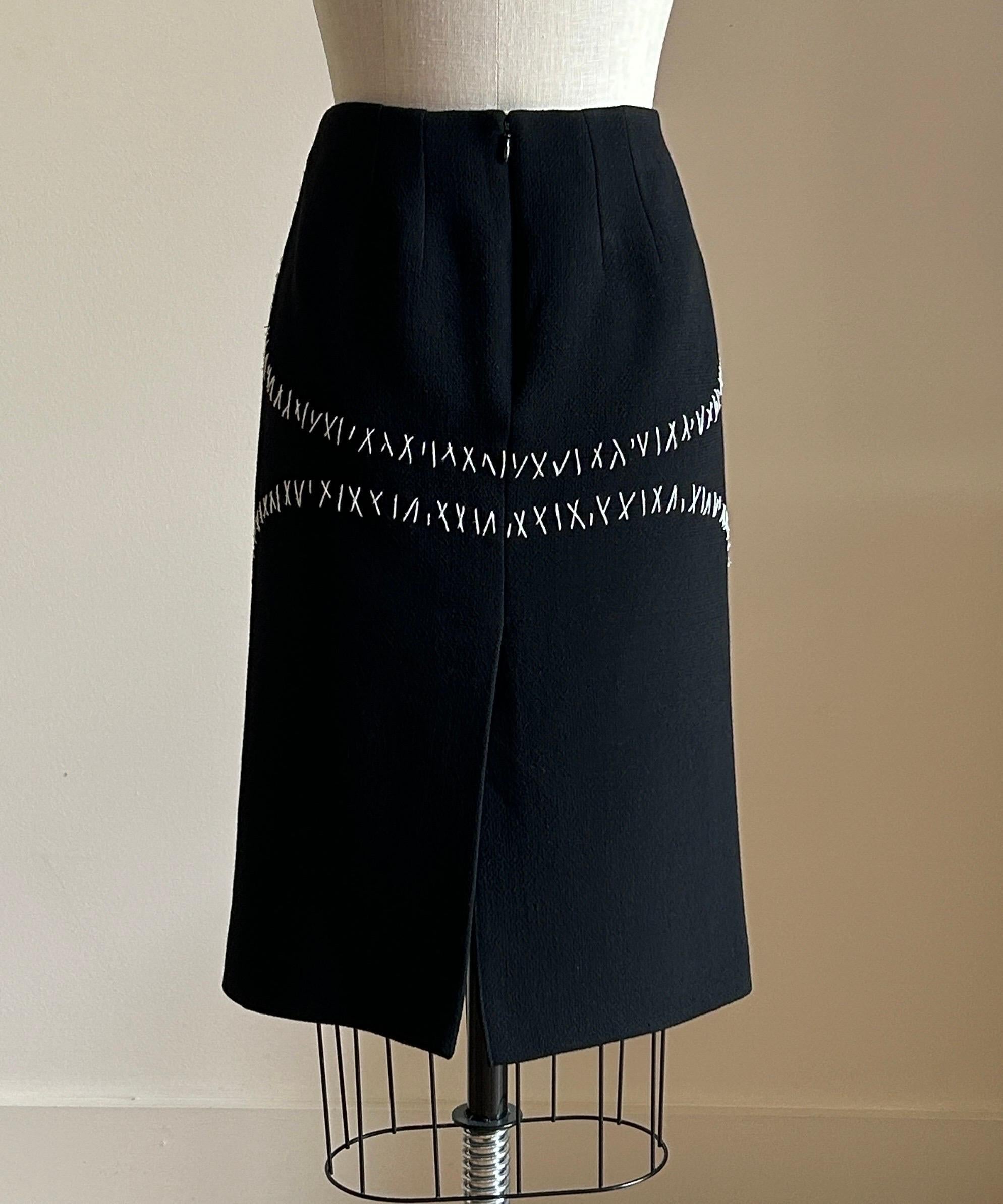 Women's Alexander Mcqueen 2004 Black With White Accent Stitch Pencil Skirt  For Sale
