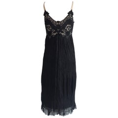 Alexander McQueen 2005 Black Lace and Crinkle Pleat Silk Dress