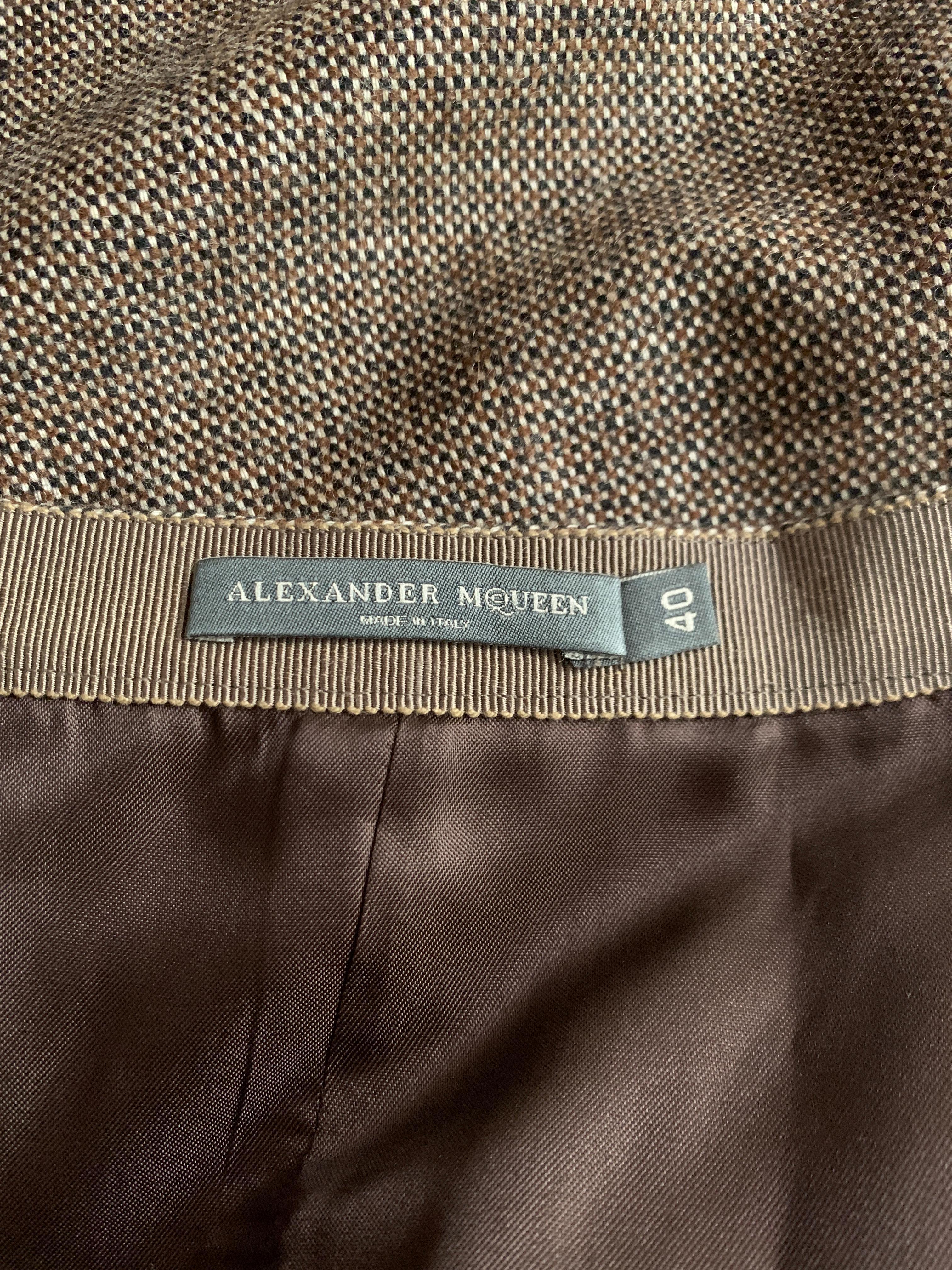 Alexander McQueen 2005 Brown Wool Tweed Buckle and Safety Pin Midi Skirt In Excellent Condition In San Francisco, CA