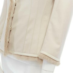Alexander McQueen 2005, blazer aderente in lana e pelliccia di coniglio color crema FR40 M.