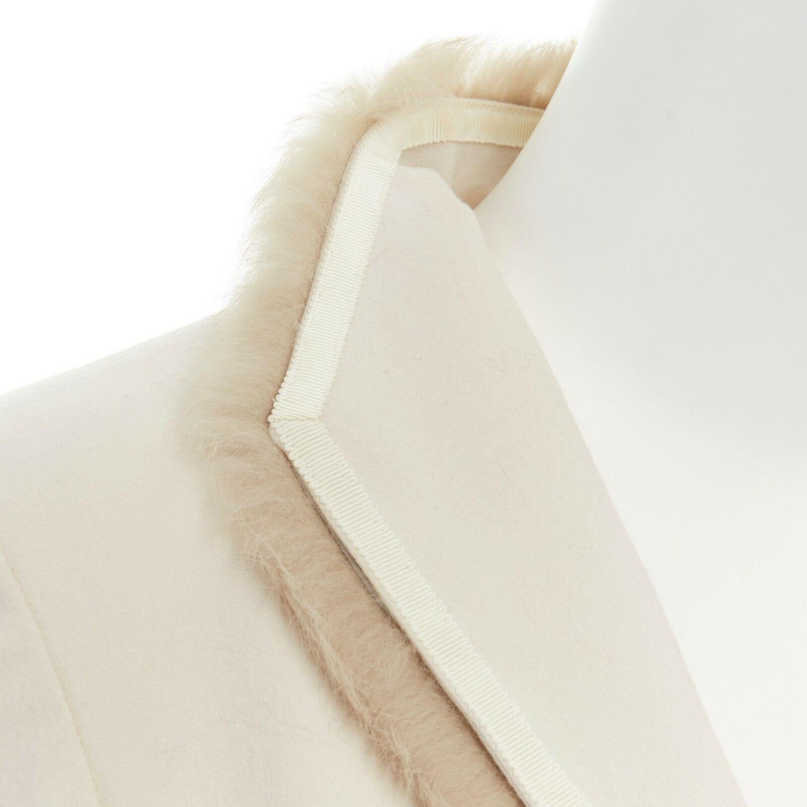 ALEXANDER MCQUEEN 2005 cream fleece wool rabbit fur trimmed fitted blazer FR40 M 2
