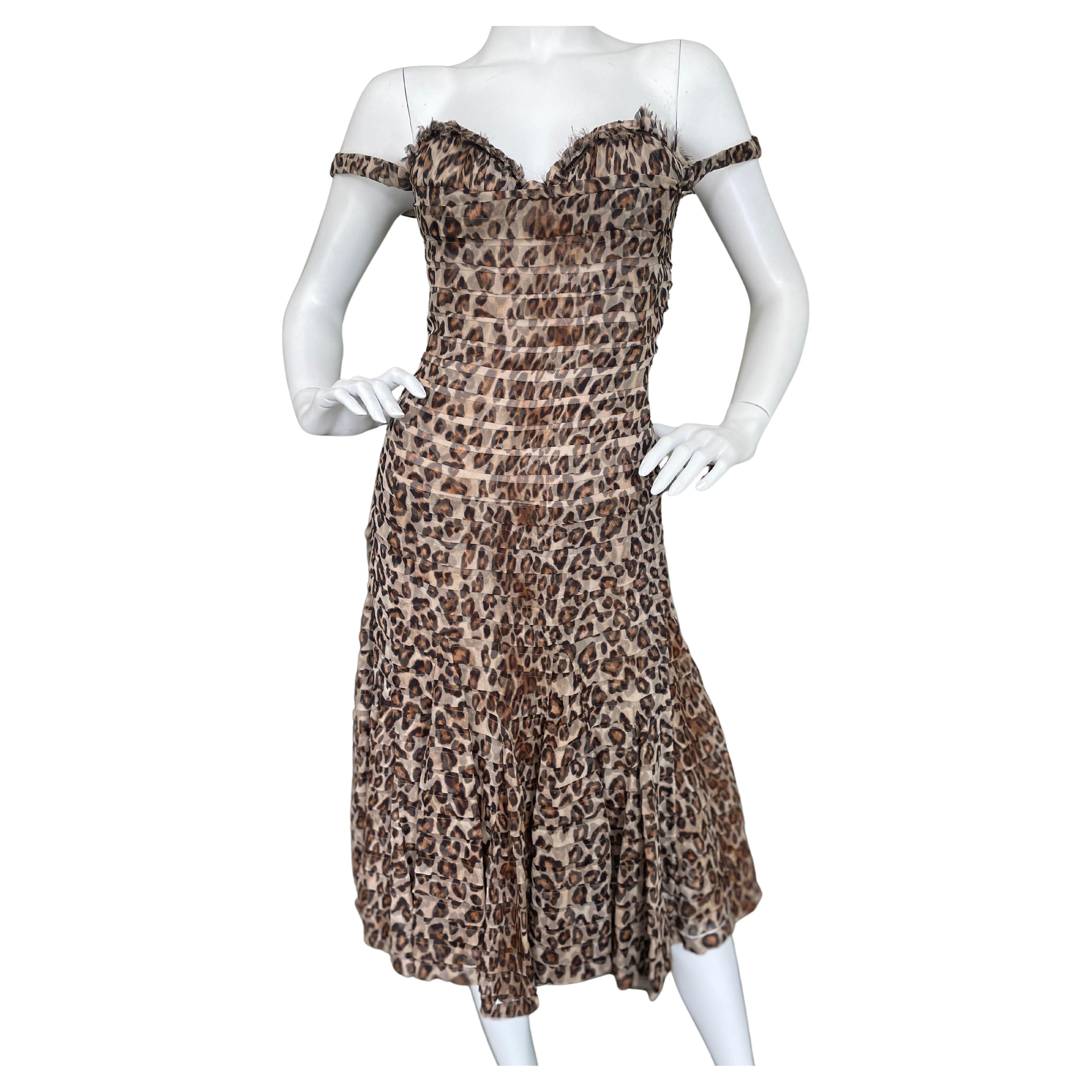 Alexander McQueen 2005 Leopard Print Cocktail Dress with Inner Corset For Sale