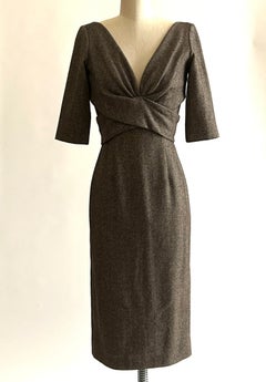 Alexander McQueen 2005 Runway Brown and Cream Wool Pencil Dress