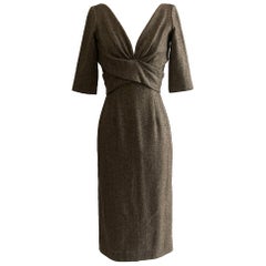 Alexander McQueen 2005 Runway Brown and Cream Wool Pencil Dress