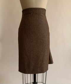 Alexander McQueen 2006 Brown & Tan Tweed High Waisted Draped Back Pencil Skirt
