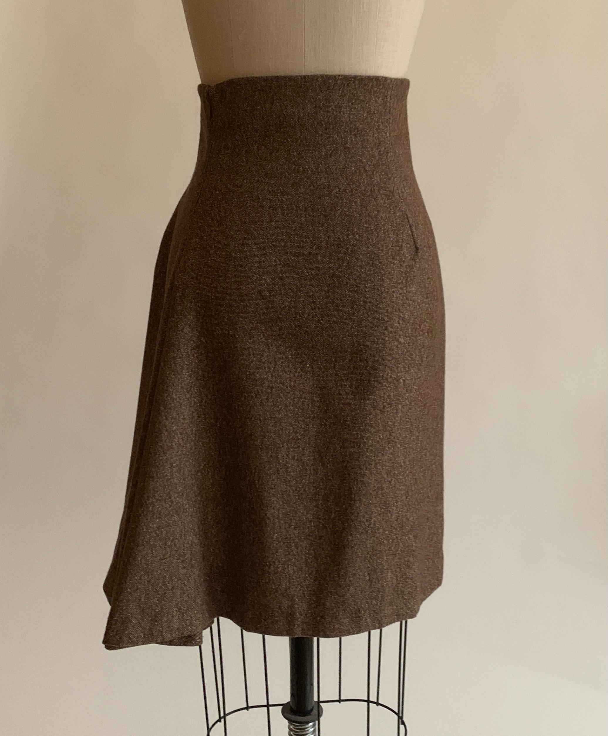 Alexander McQueen 2006 Brown & Tan Tweed High Waisted Draped Back Pencil Skirt In Excellent Condition In San Francisco, CA