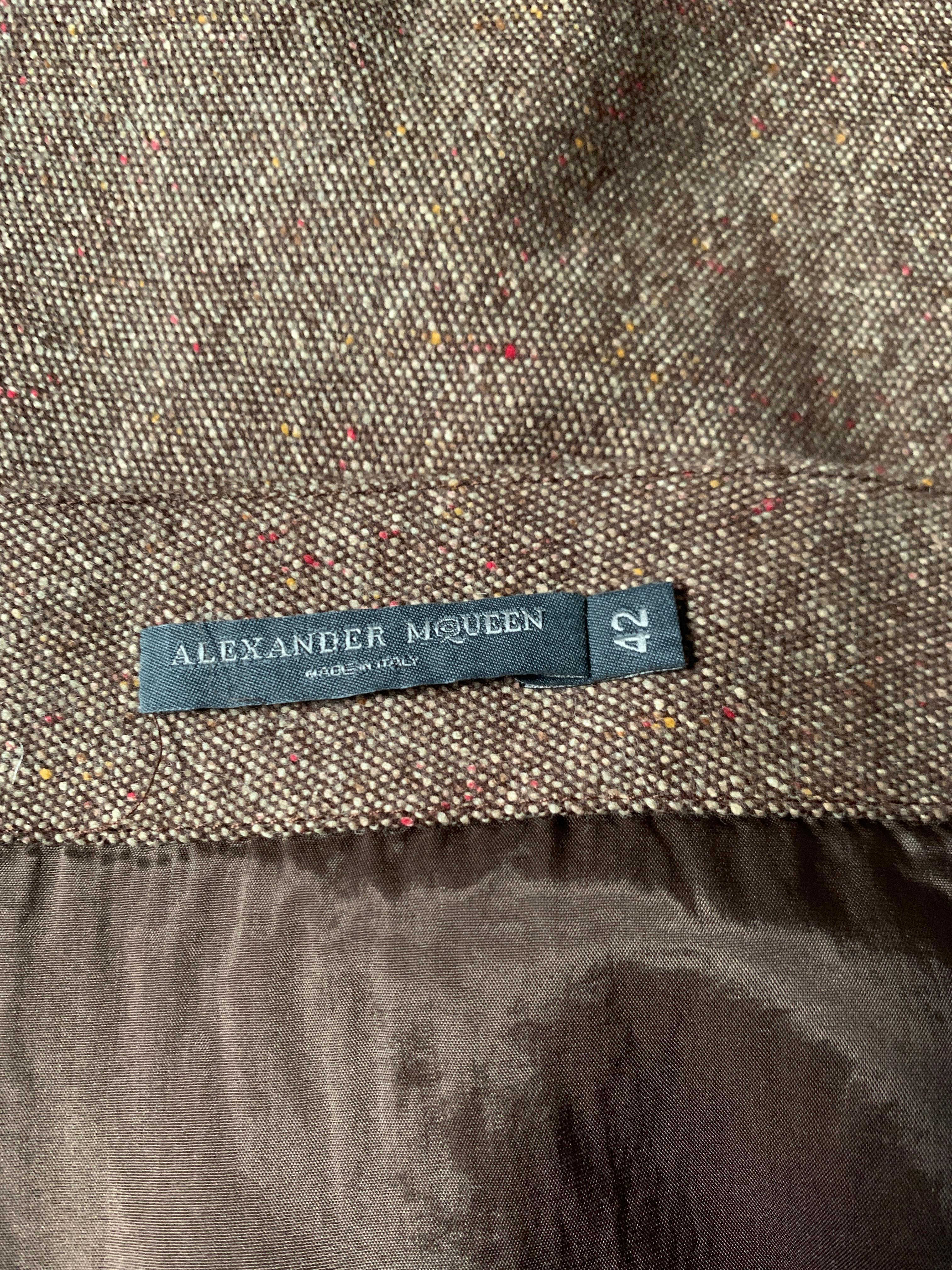 Women's Alexander McQueen 2006 Brown & Tan Tweed High Waisted Draped Back Pencil Skirt