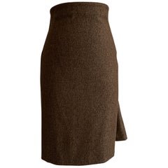 Alexander McQueen 2006 Brown & Tan Tweed High Waisted Draped Back Pencil Skirt