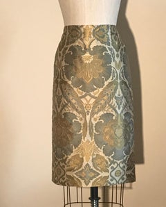 Alexander McQueen 2006 Cream Green and Yellow Jacquard Pencil Skirt