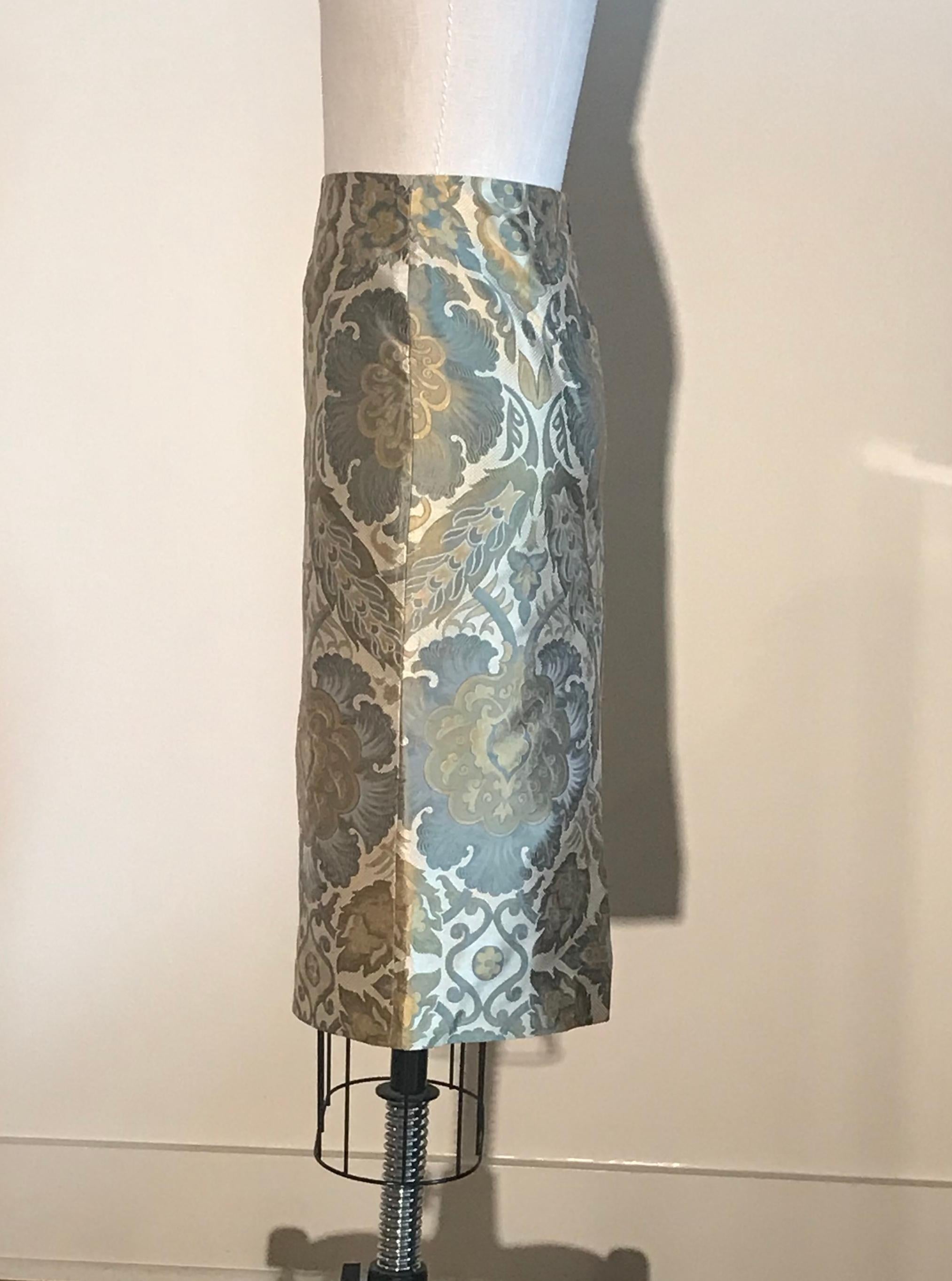 Alexander McQueen 2006 Cream Green and Yellow Jacquard Pencil Skirt  In Excellent Condition In San Francisco, CA