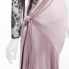 ALEXANDER MCQUEEN 2006 lilac black lace one shoulder bias gown dress IT40 S