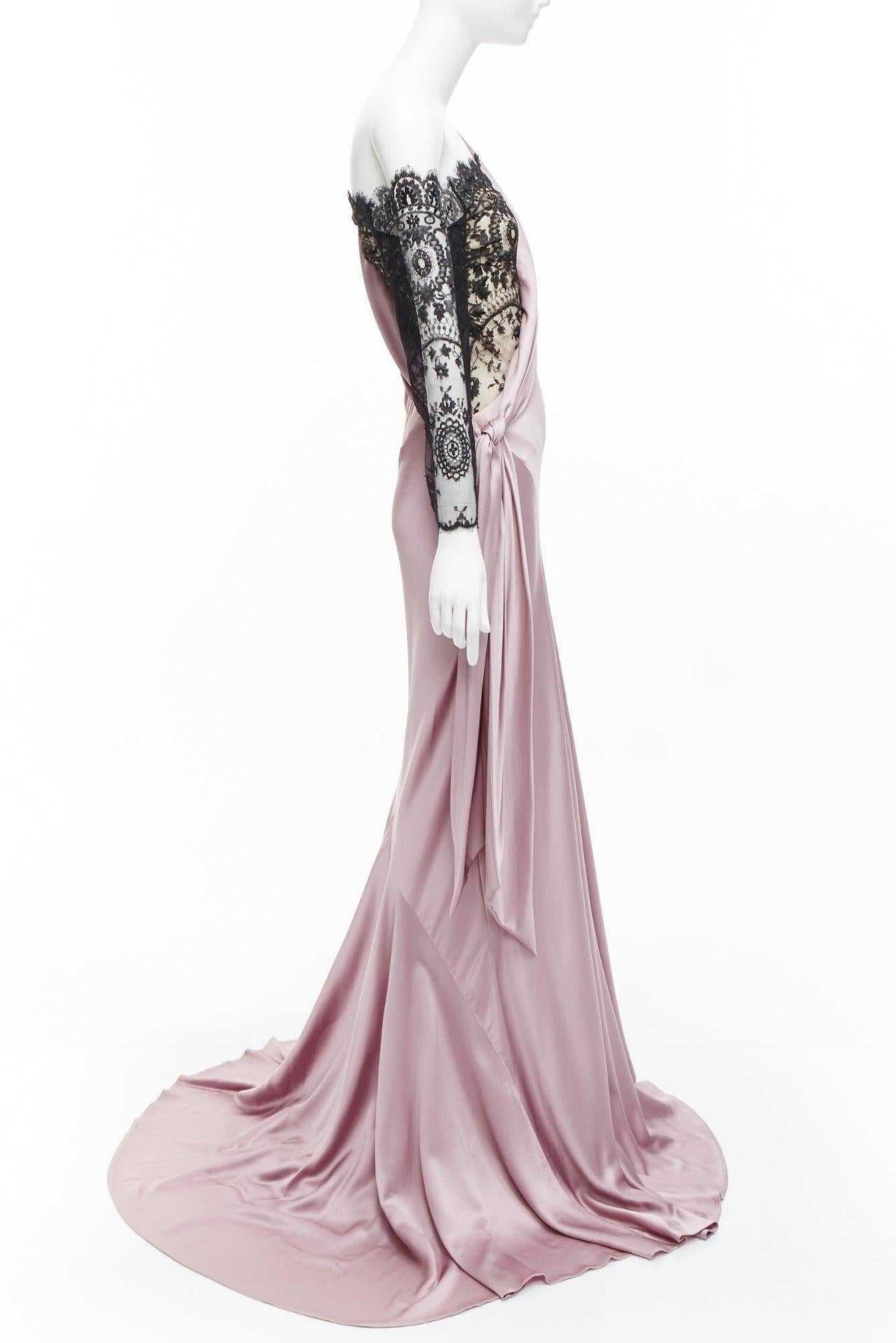 ALEXANDER MCQUEEN 2006 lilac black lace one shoulder bias gown dress IT40 S For Sale 1