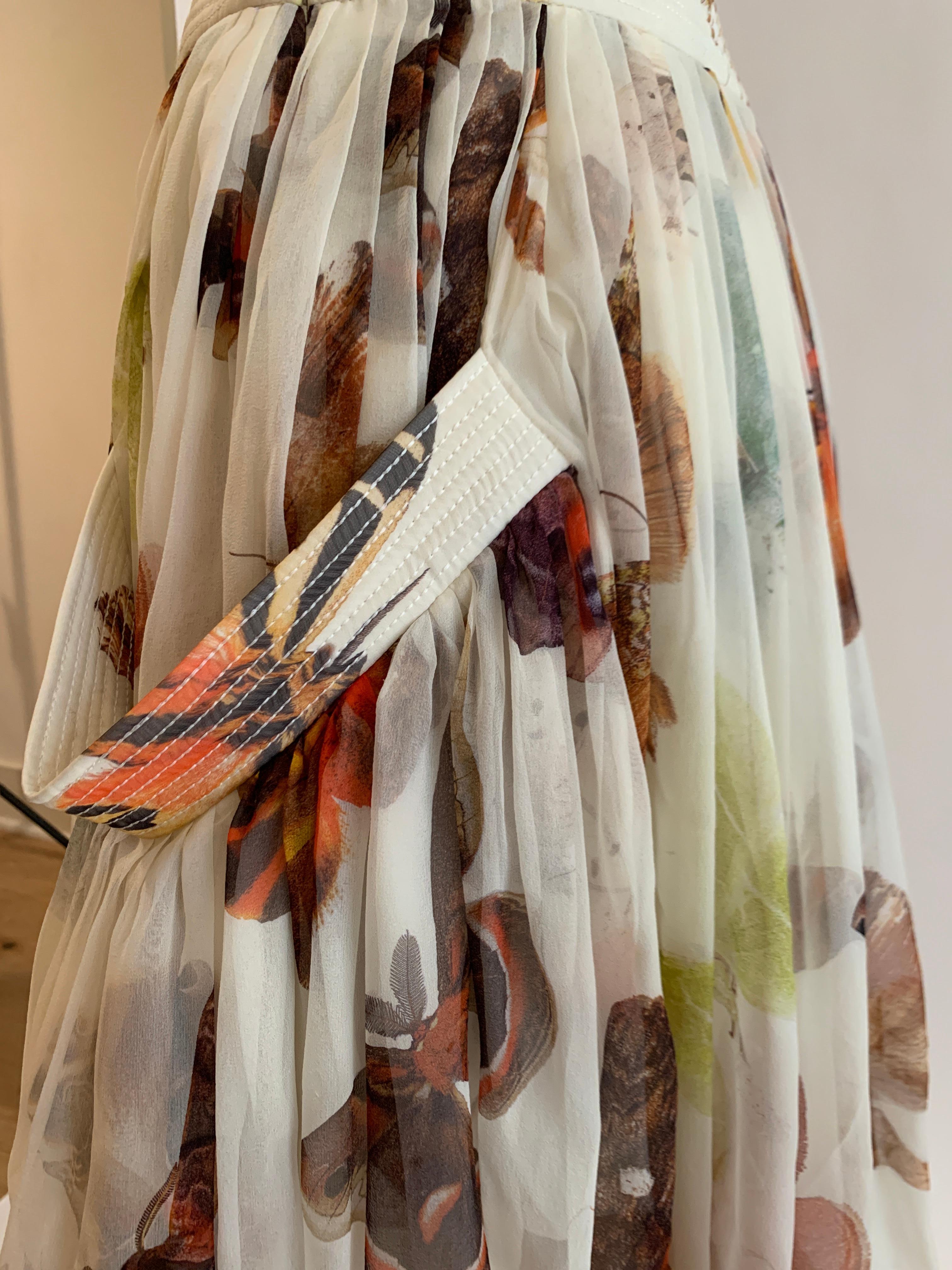 Brown Alexander McQueen 2006 Silk Cream Butterfly Moth Print Bubble Skirt Side Pockets