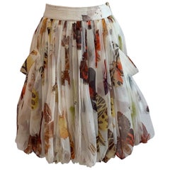 Alexander McQueen 2006 Silk Cream Butterfly Moth Print Bubble Skirt Side Pockets