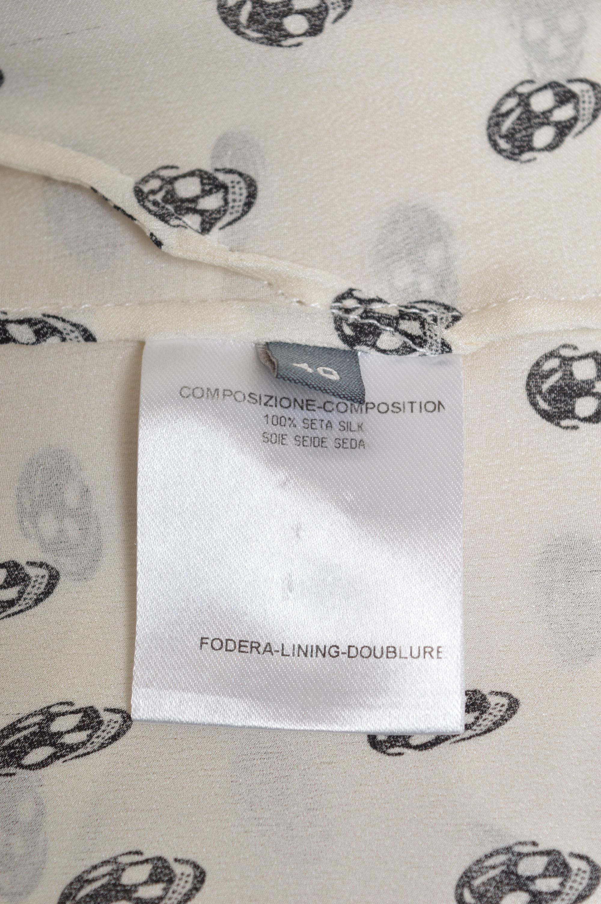 Alexander McQueen 2006 Camisa de seda blanca y negra con estampado de calavera en venta 8