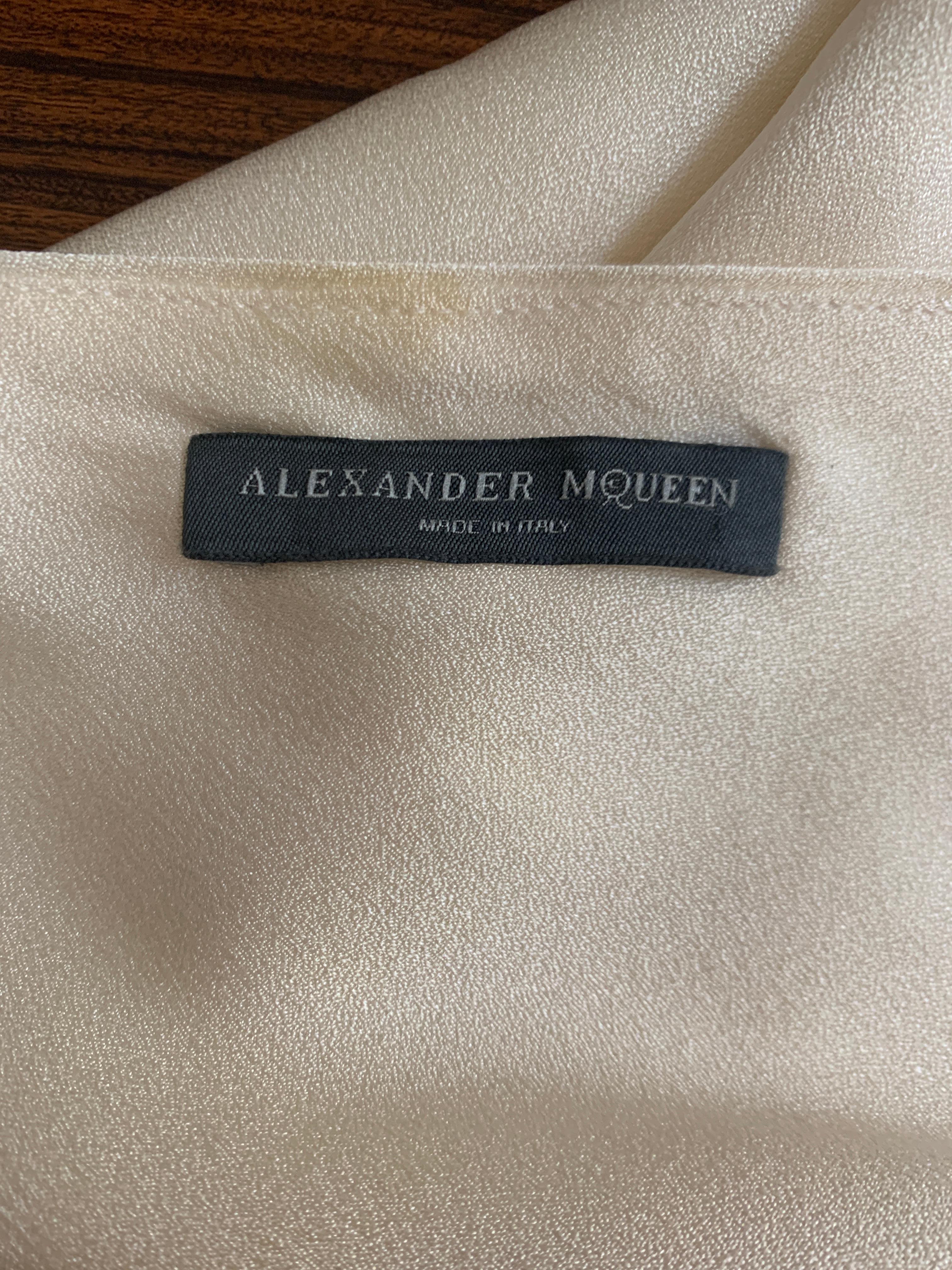 Gray Alexander McQueen 2007 Backless Grape Dress in Silver and Cream White Silk