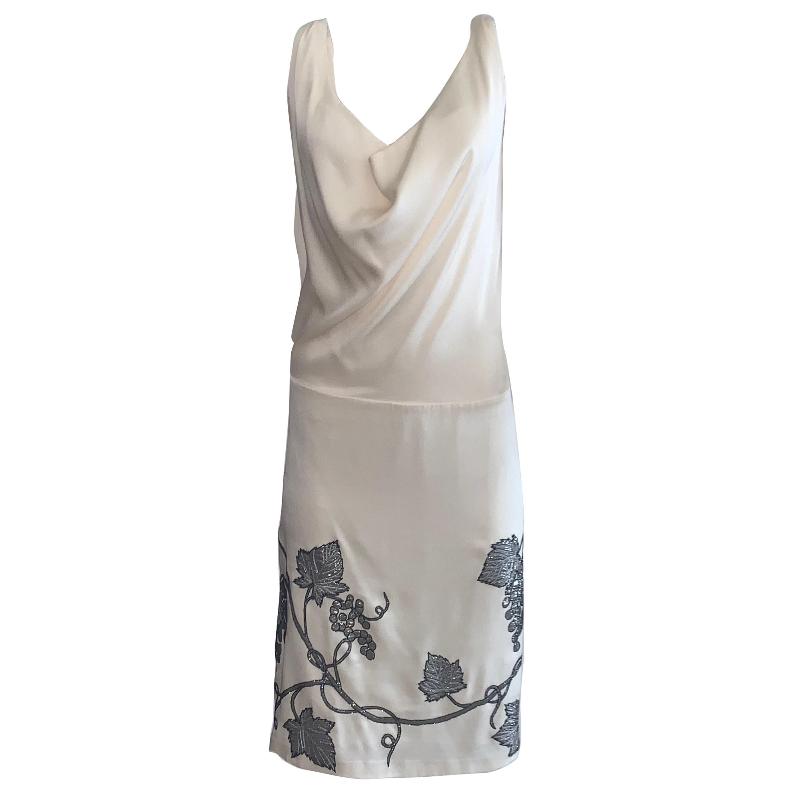 Alexander McQueen 2007 Backless Grape Dress in Silver and Cream White Silk