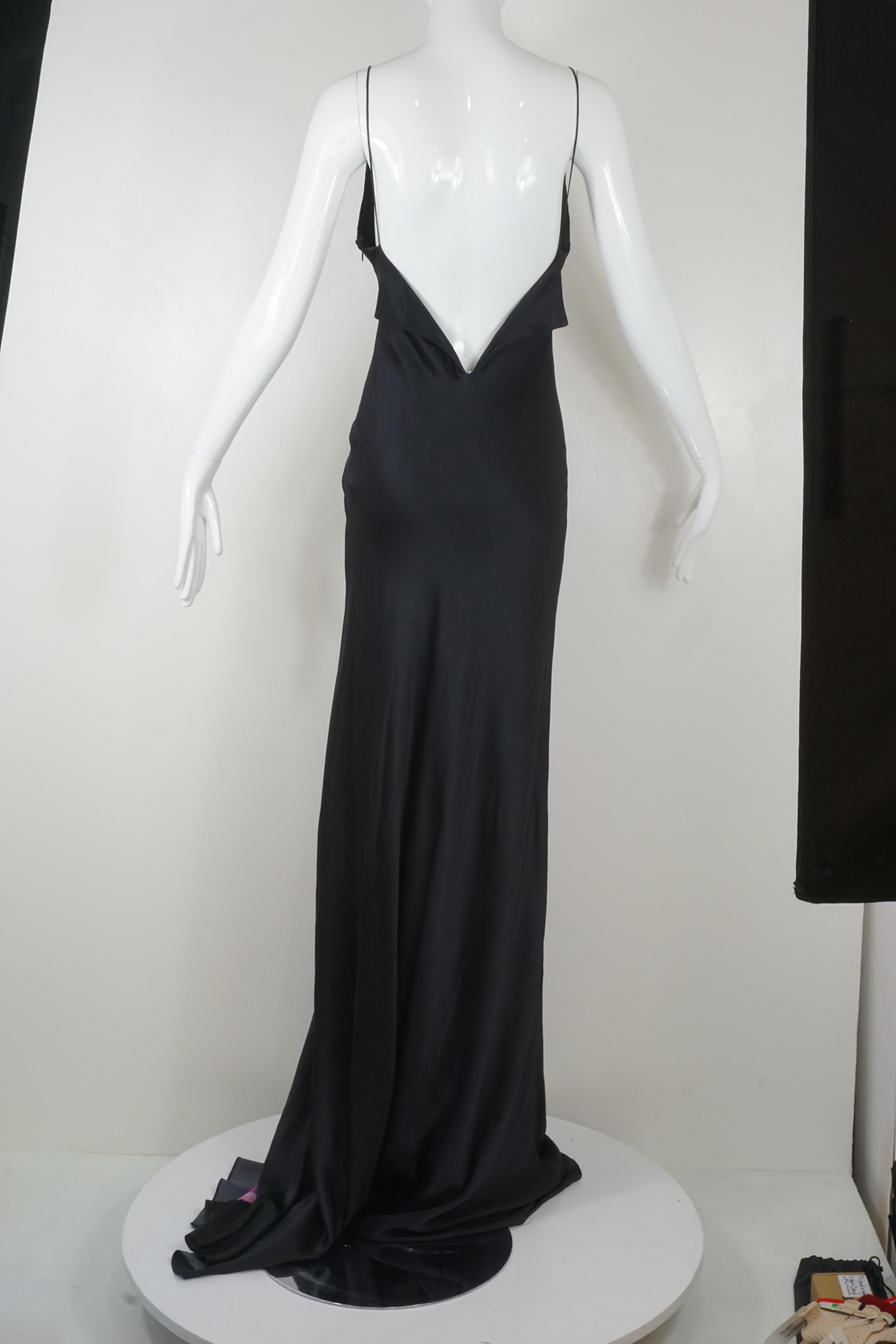 Alexander McQueen 2007 Black Silk Orchid Print Gown with Train In Good Condition In Carmel, CA