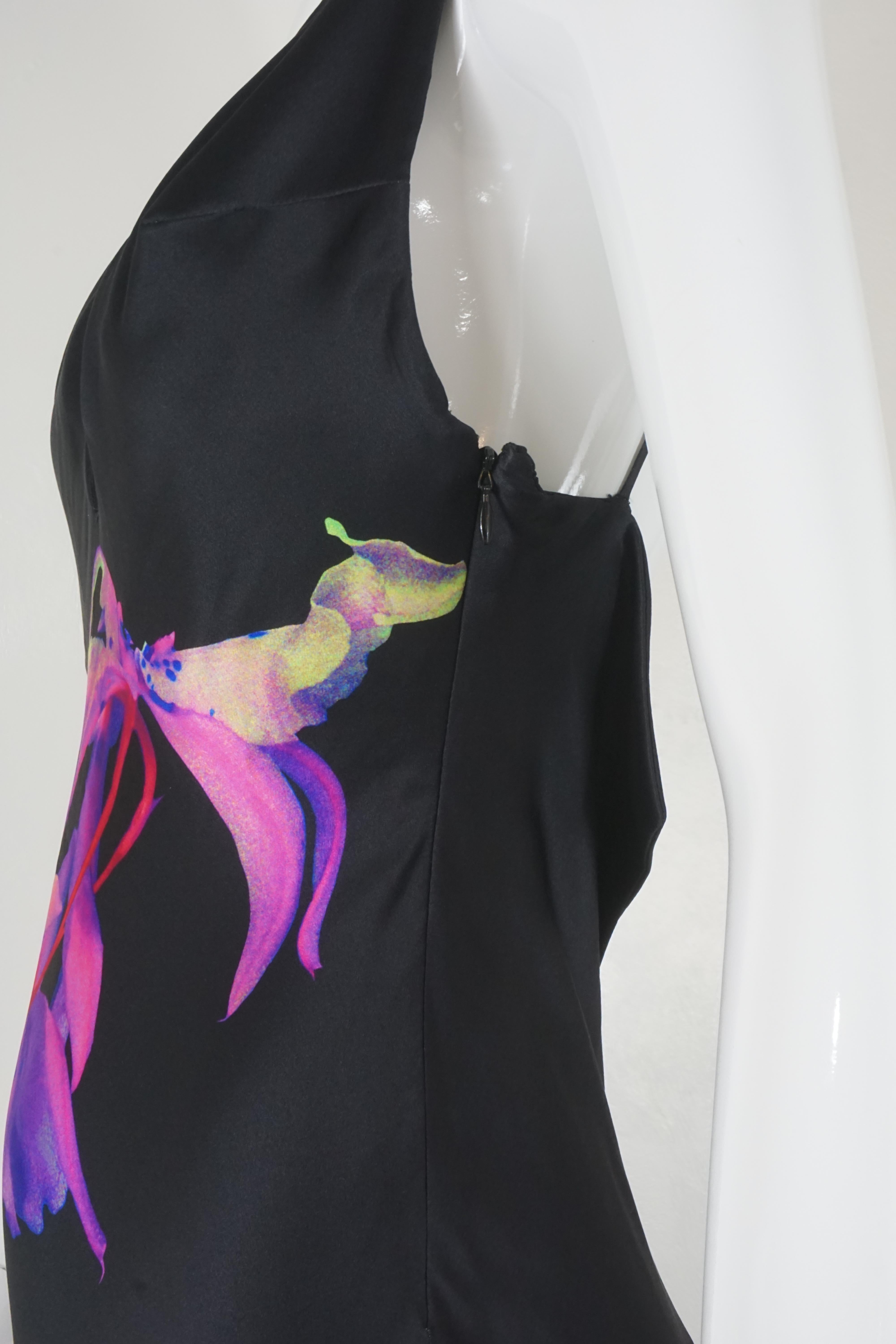 Alexander McQueen 2007 Black Silk Orchid Print Gown with Train 2