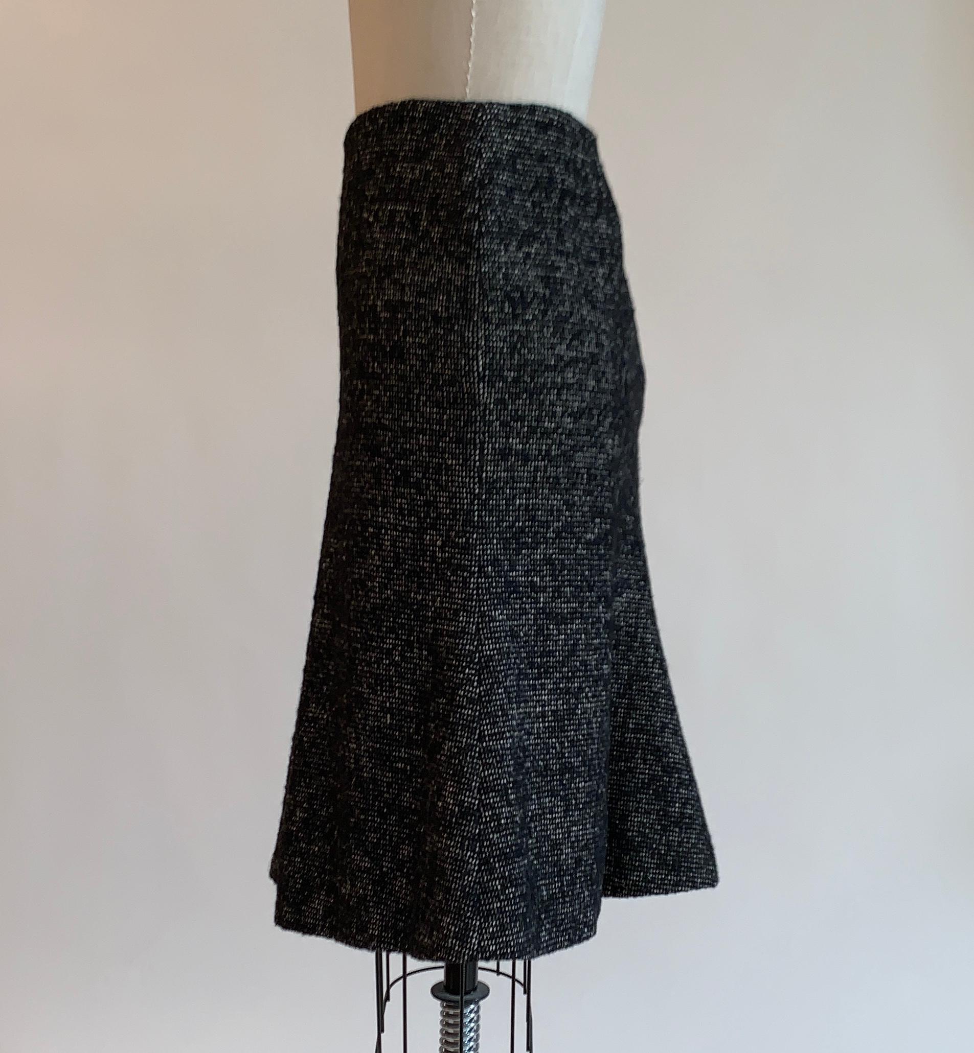 Alexander McQueen 2007 Black White and Grey Flared Wool Skirt 