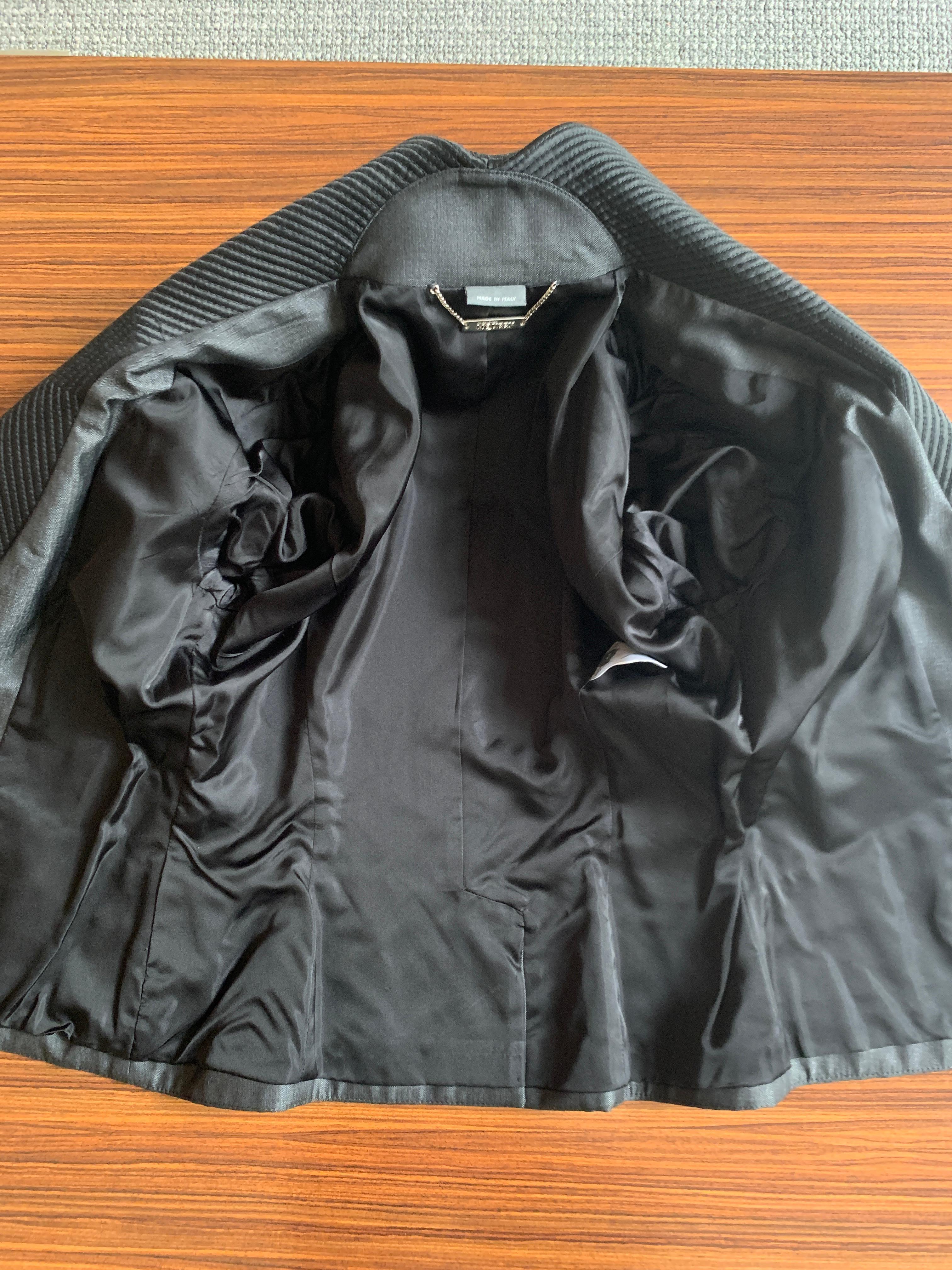 Alexander McQueen 2000s Dark Charcoal and Black Exaggerated Collar Blazer Jacket For Sale 1