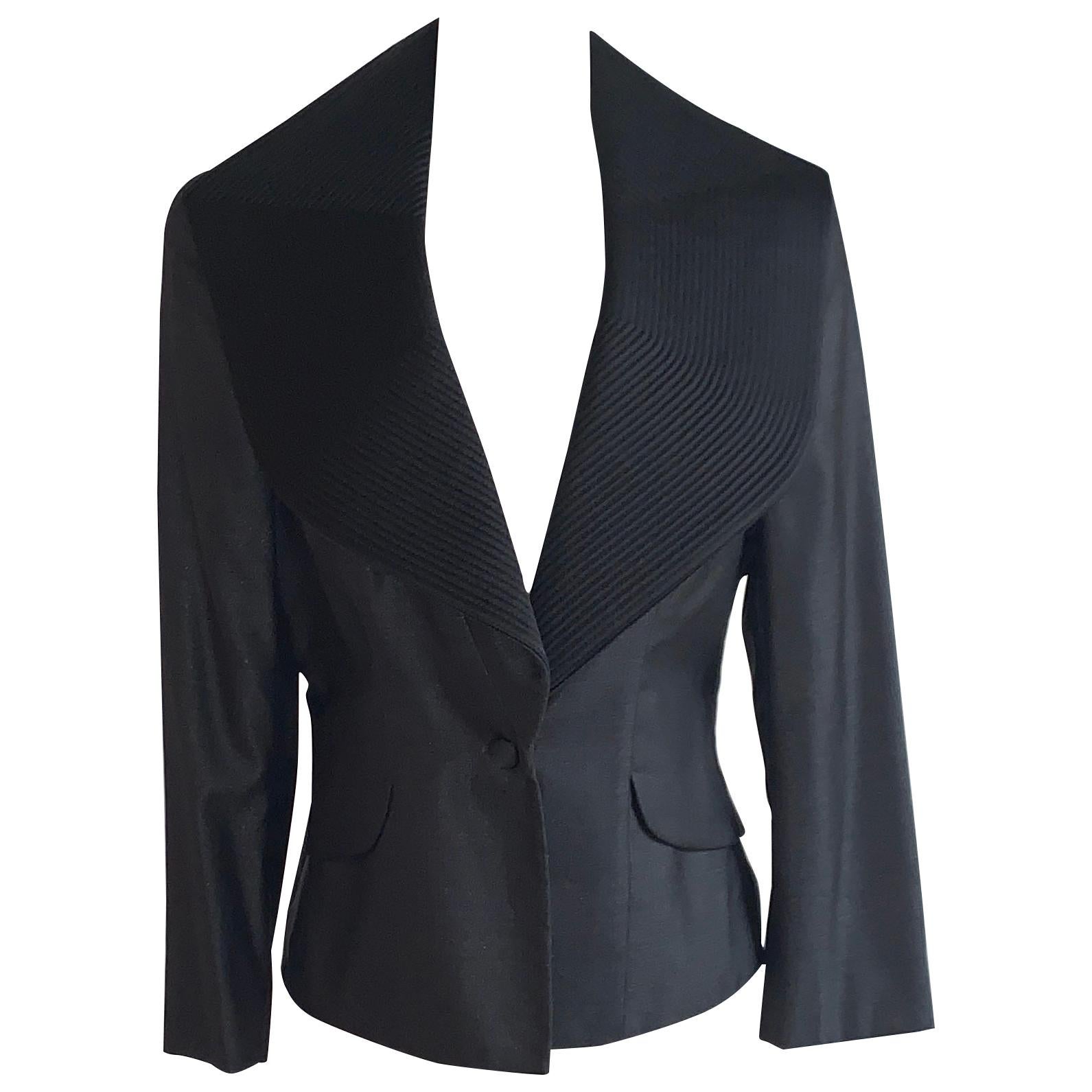Alexander McQueen 2000s Dark Charcoal and Black Exaggerated Collar Blazer Jacket For Sale