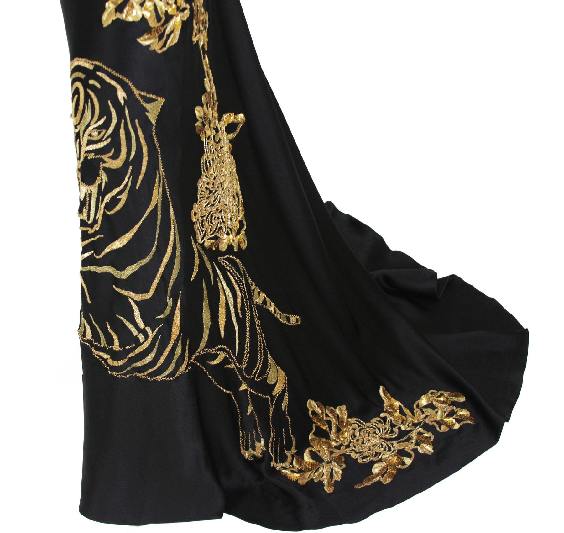 Black Alexander McQueen 2007 Gold Embroidered Tiger Dress 42 as seen on MARY STUART TV For Sale