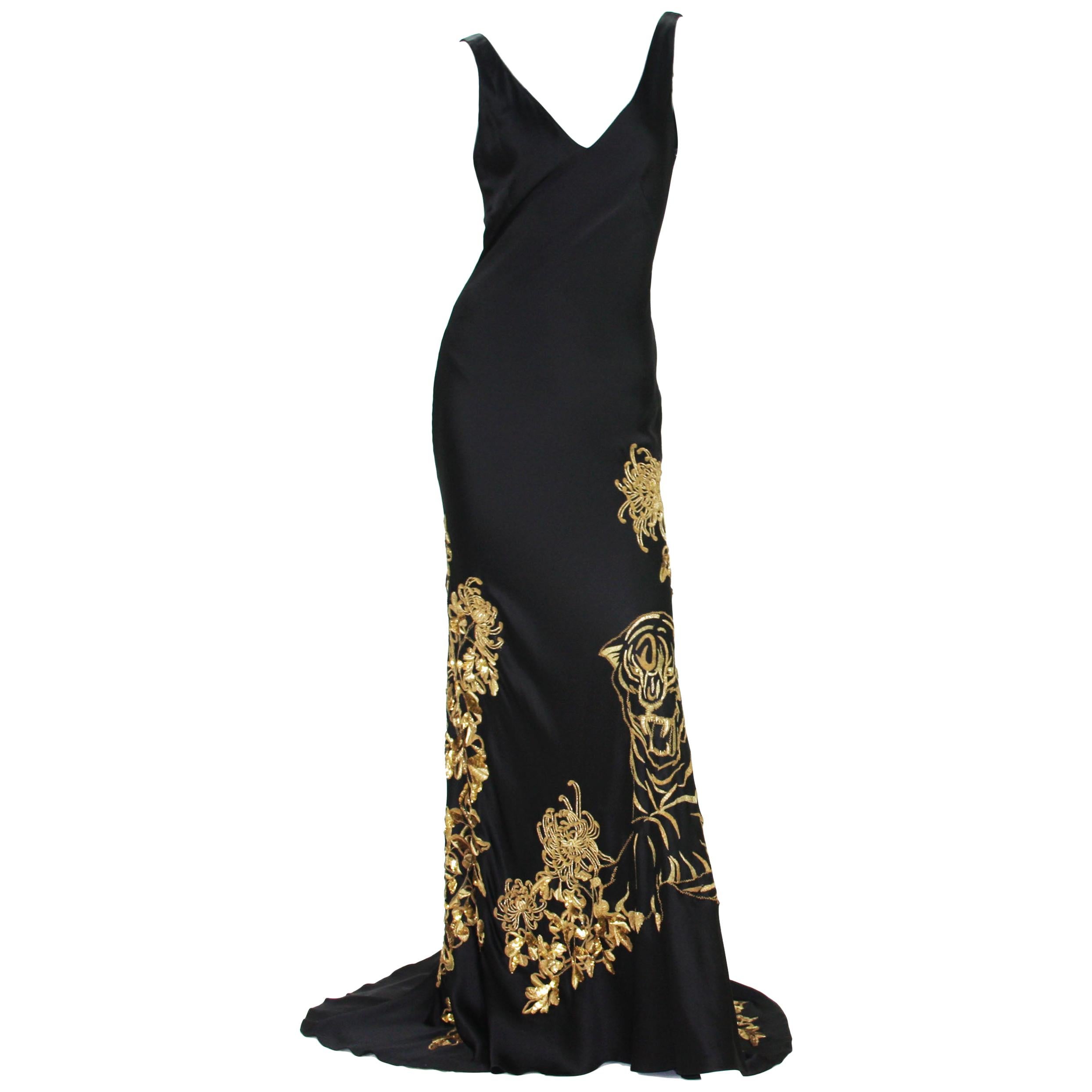 Alexander McQueen 2007 Gold Embroidered Tiger Dress 42 as seen on MARY STUART TV For Sale