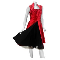 Alexander McQueen 2007 Red Silk Evening Dress w/ Black Pleated Tulle Underskirt