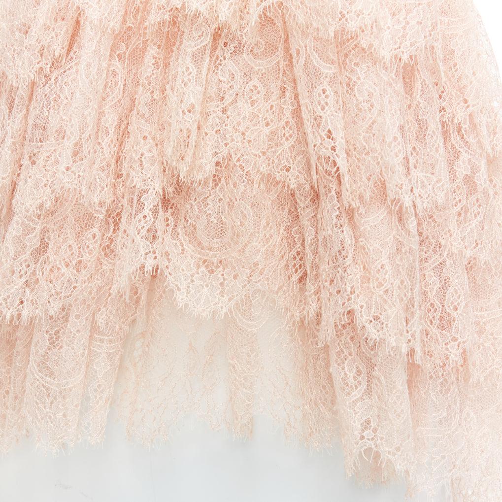 ALEXANDER MCQUEEN 2007 Runway rose dentelle cuir cascade drapé top à volants IT38 XS en vente 2