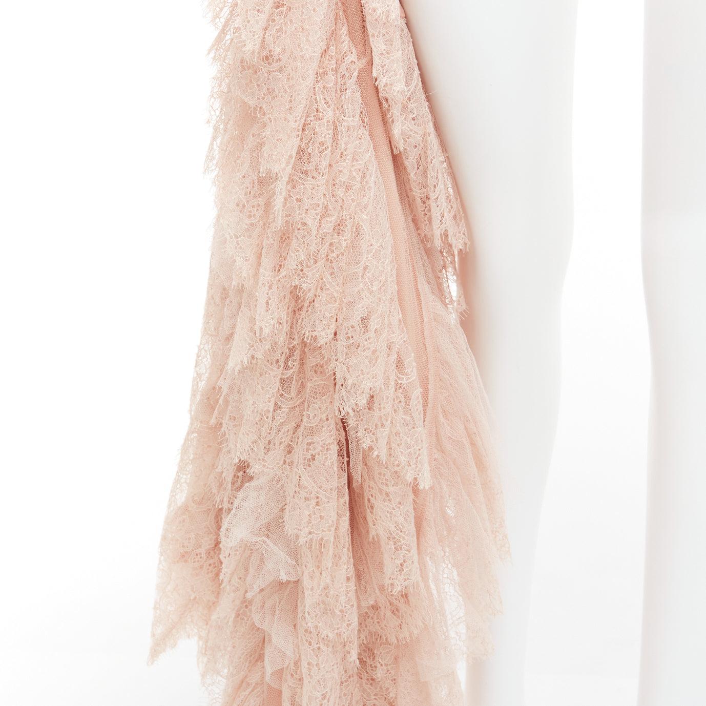 ALEXANDER MCQUEEN 2007 Runway rose dentelle cuir cascade drapé top à volants IT38 XS en vente 3