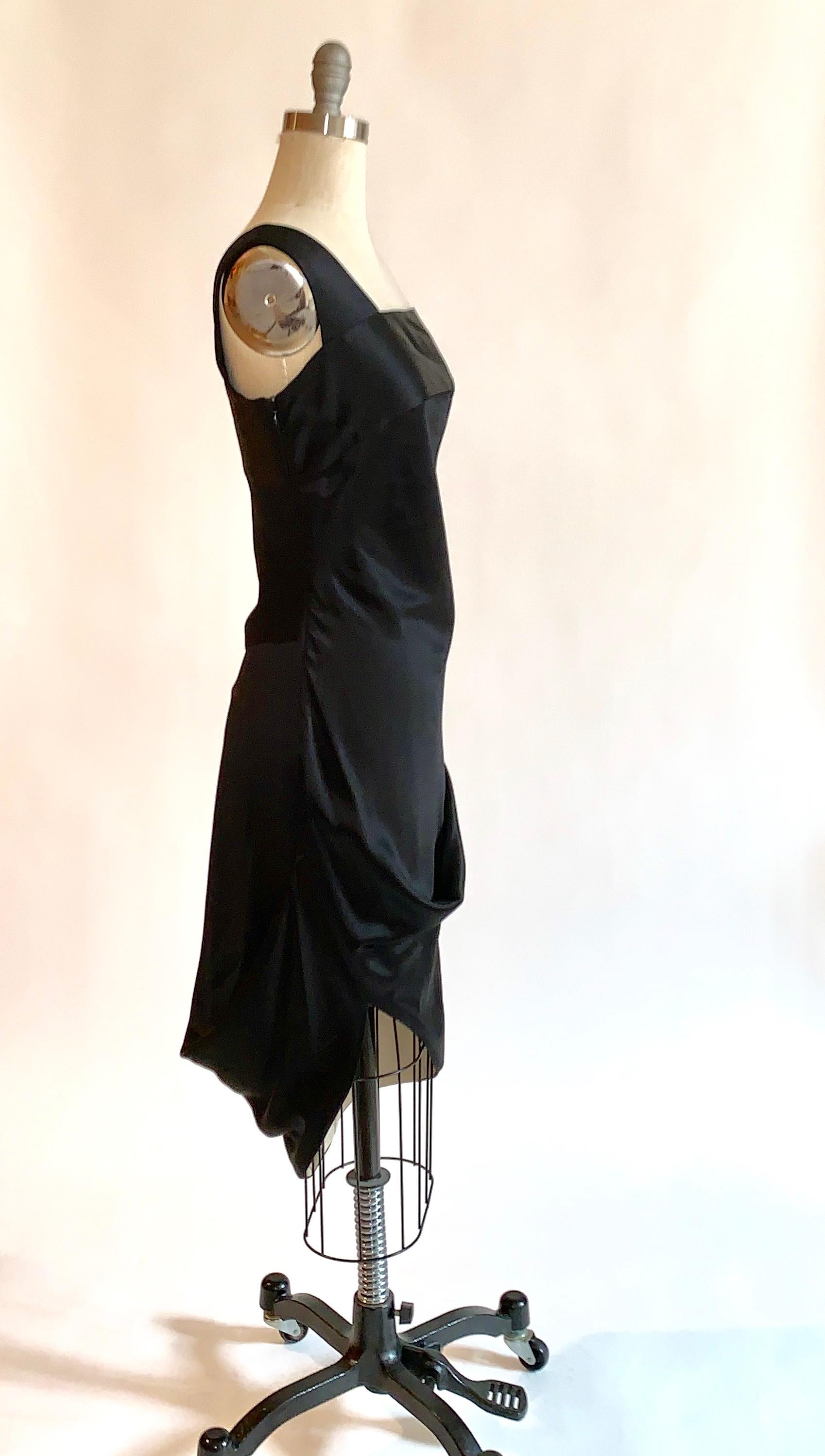 Women's Alexander McQueen 2008 Black and Nude Silk Asymmetrical Drape Dress 