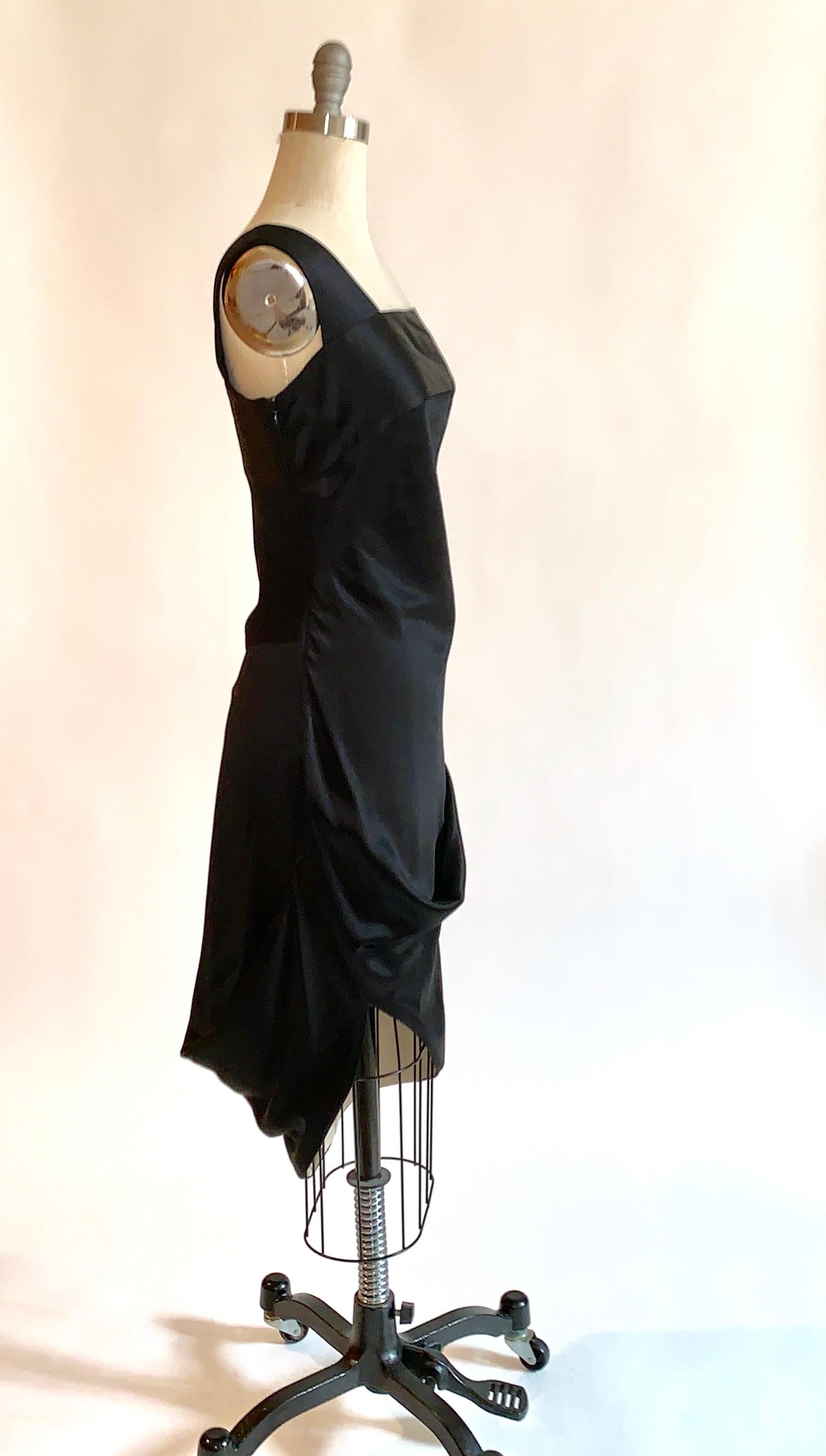 Women's Alexander McQueen 2008 Black and Nude Silk Asymmetrical Drape Dress