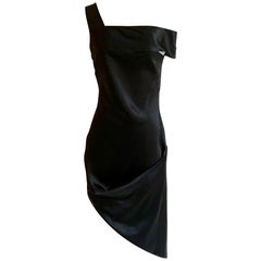 Alexander McQueen 2008 Black and Nude Silk Asymmetrical Drape Dress 