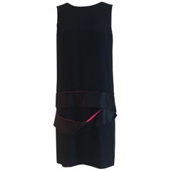 Alexander McQueen 2008 Black Drop Waist Dress with Pink Silk Band Detail