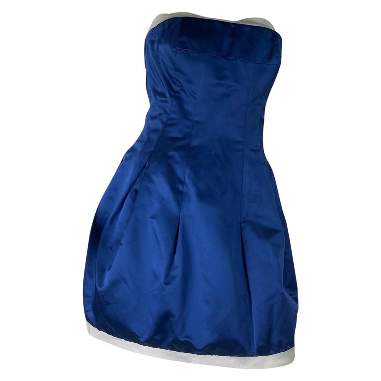 Alexander McQueen 2008 Collection Silk Blue Corset Mini Pleated Dress It 40  For Sale at 1stDibs | forever new bridal exclusive bubble sleeve organza  mini dress in ivory, silky satin pleated trim