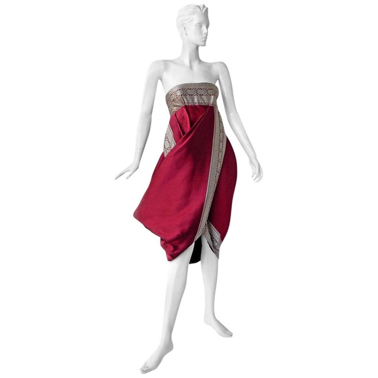 Alexander McQueen 2008 Look of Royalty Red and Silver Strapless Dress For Sale