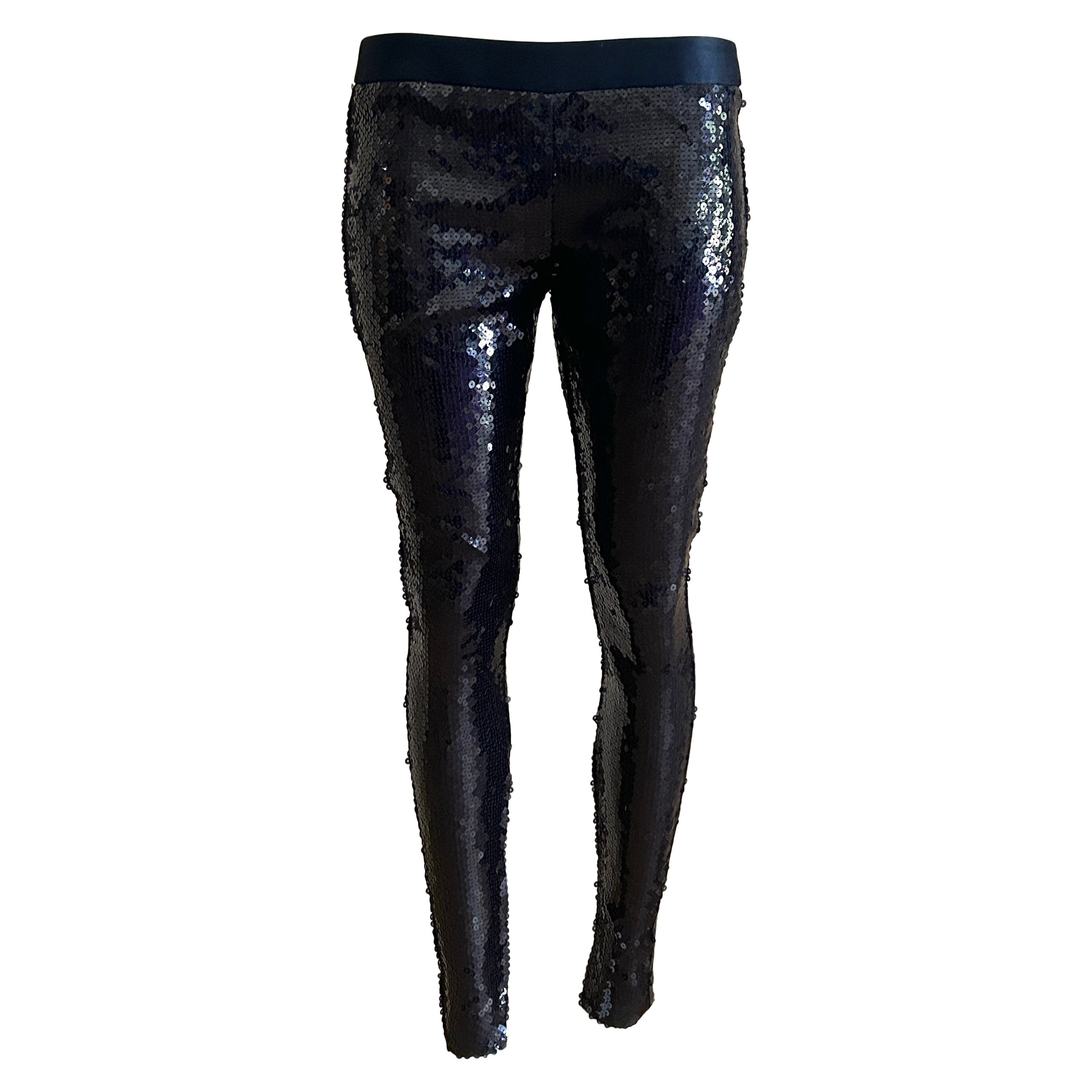Alexander McQueen 2008 Pantaloni leggings con paillettes blu navy