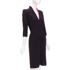 ALEXANDER MCQUEEN 2008 Vintage black pink lined collar curved pocket dress IT40