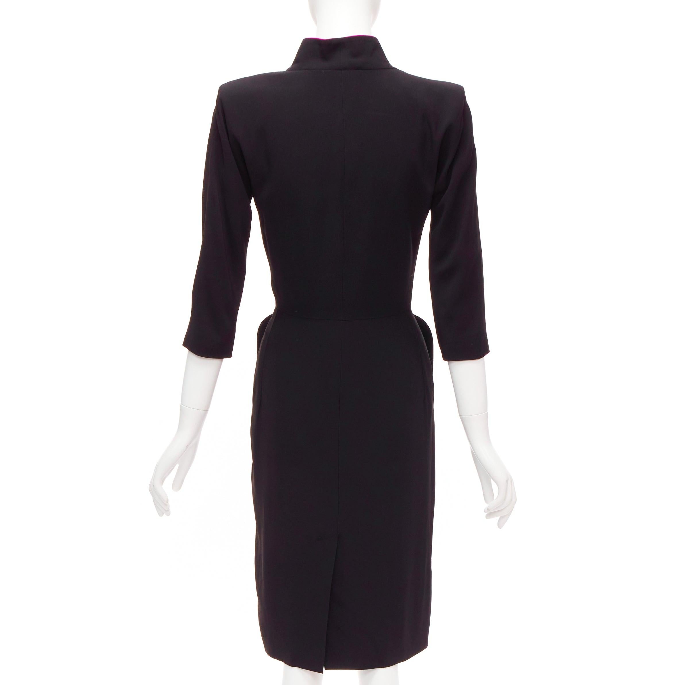 Women's ALEXANDER MCQUEEN 2008 Vintage black pink lined collar curved pocket dress IT40 For Sale