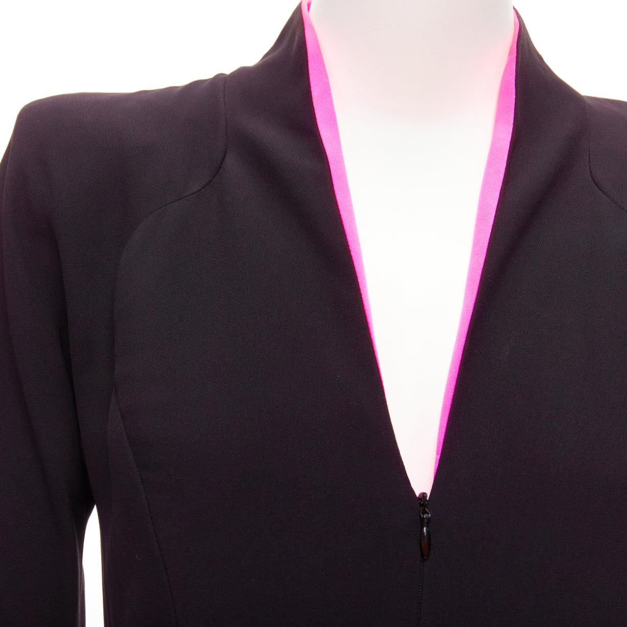 ALEXANDER MCQUEEN 2008 Vintage black pink lined collar curved pocket dress IT40 2