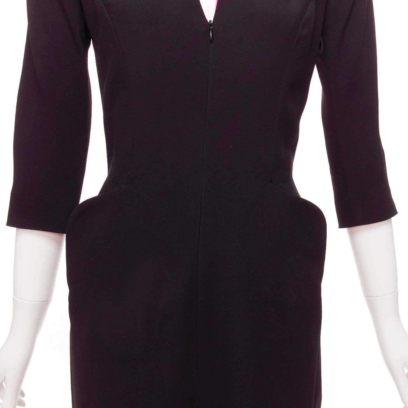 ALEXANDER MCQUEEN 2008 Vintage black pink lined collar curved pocket dress IT40 For Sale 3