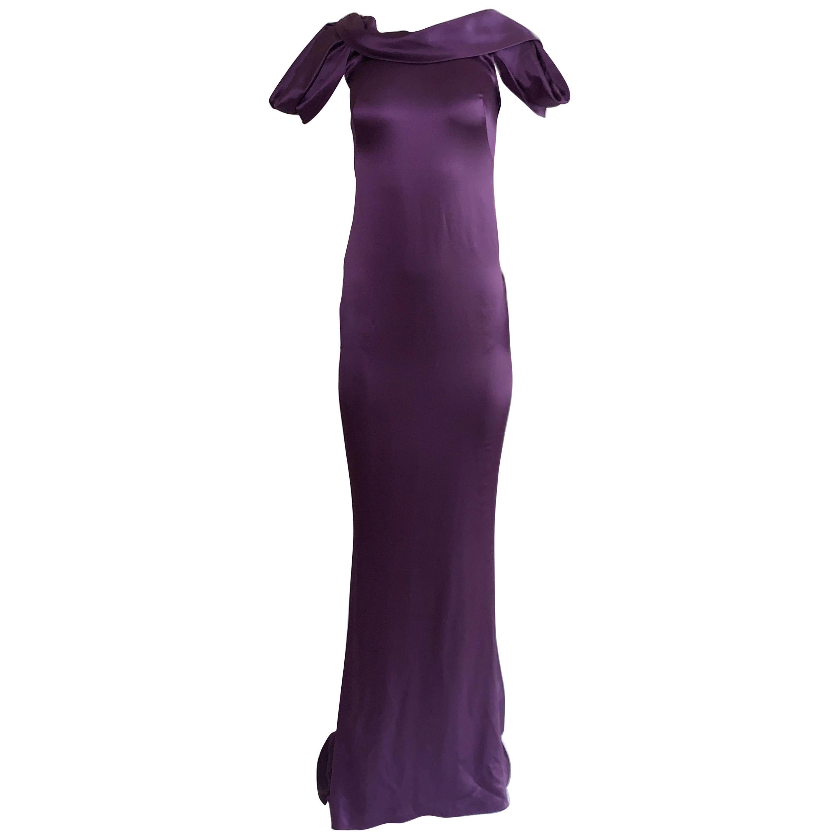 Alexander McQueen 2008 Violet Purple Silk Backless Gown