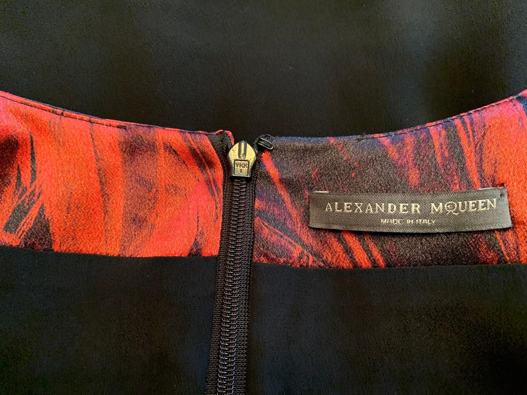 Alexander McQueen 2009 Collection Silk Feather Print Red Black Dress It 42  US 6 1
