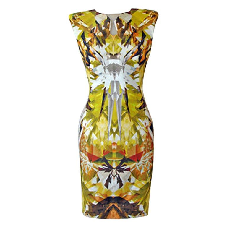 Alexander McQueen 2009 Futuristic Crystalized Print Sheath Dress -new For Sale