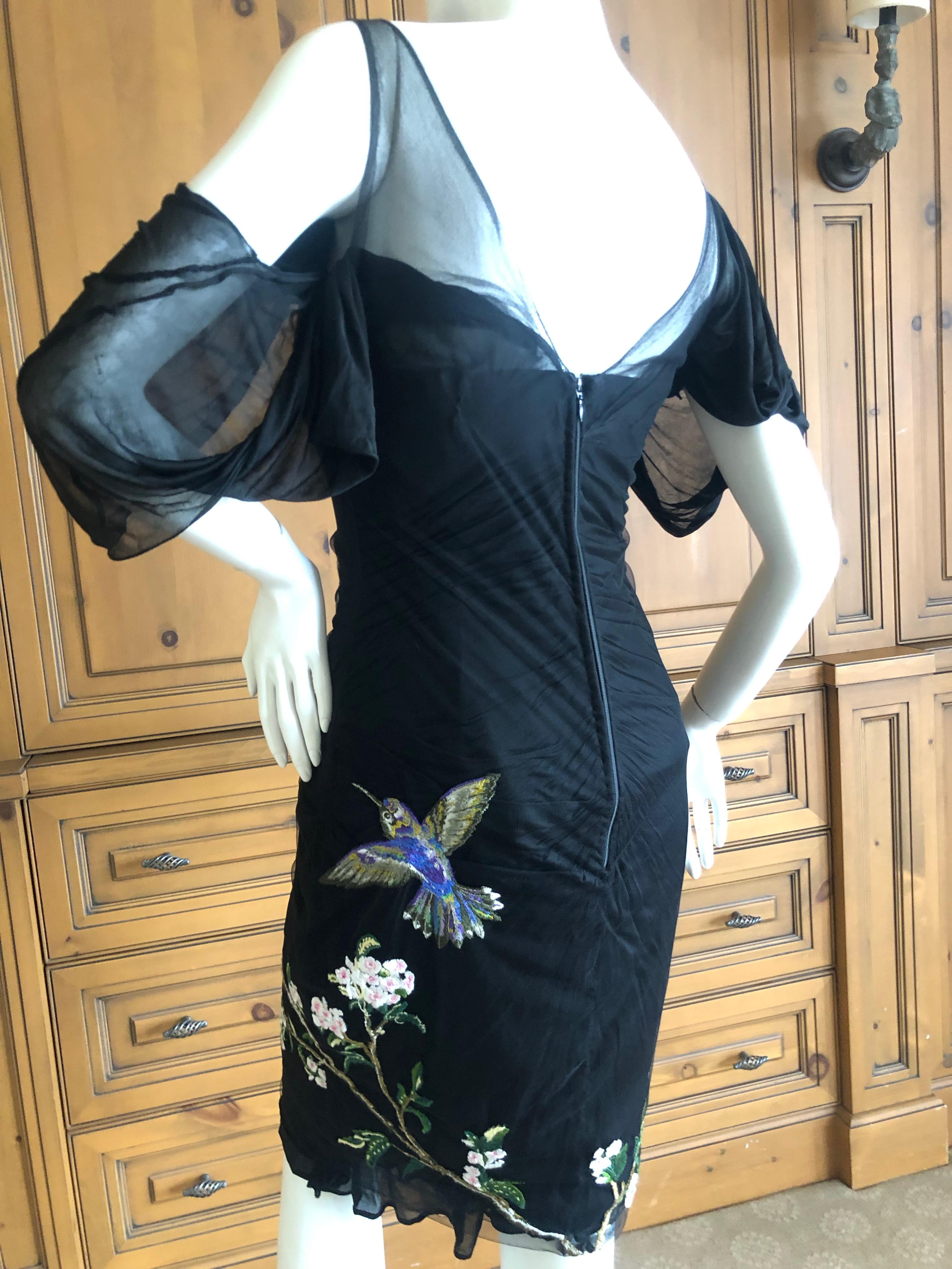 Alexander McQueen 2009 Hummingbird Embroidered Little Black Corset Dress In Excellent Condition For Sale In Cloverdale, CA