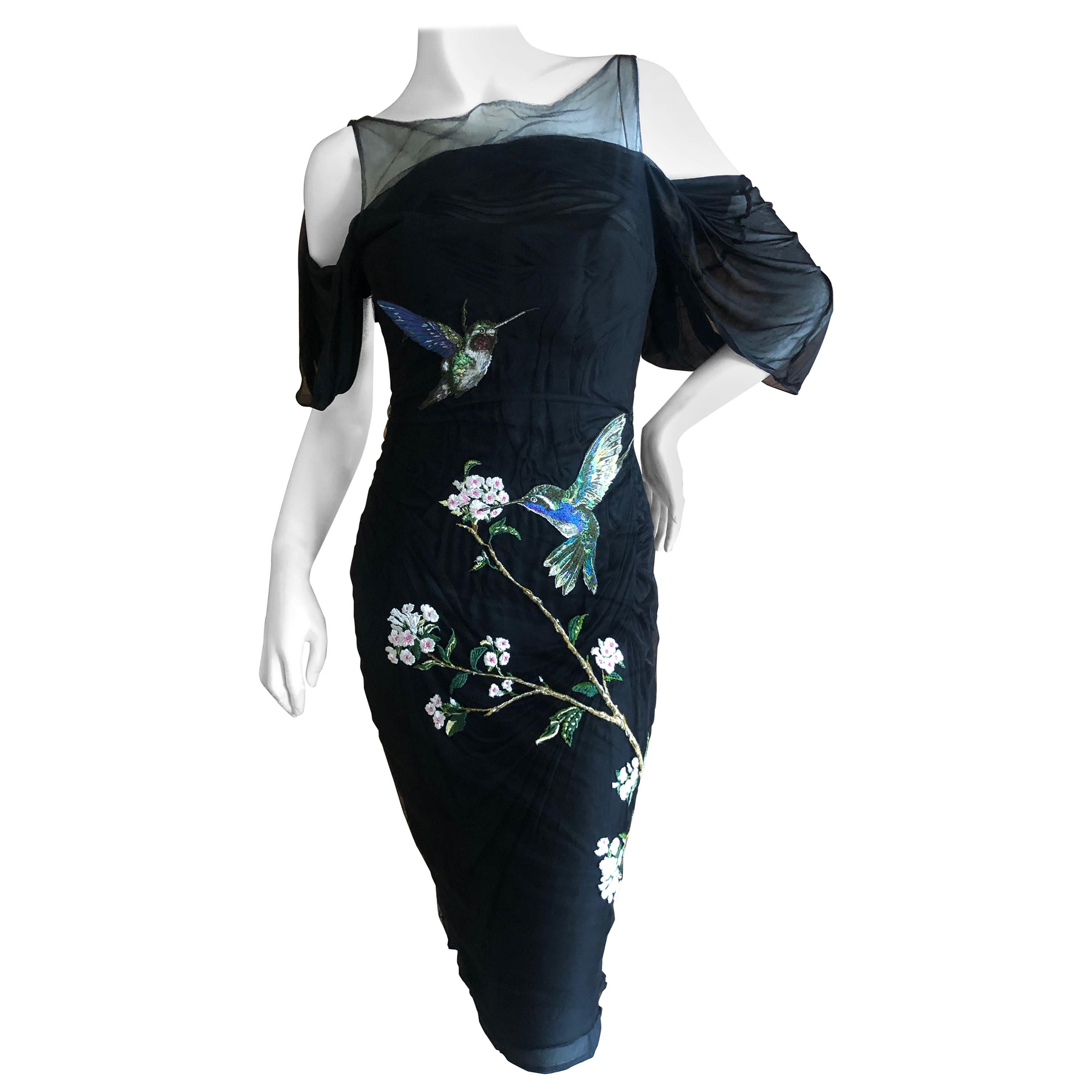 Alexander McQueen 2009 Hummingbird Embroidered Little Black Corset Dress For Sale